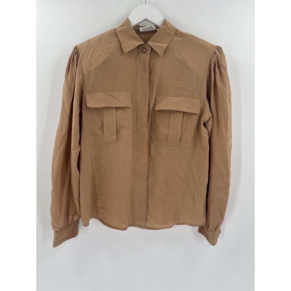 JH Collectibles Vintage 100% Silk Blouse Womens 8 Brown 80s Long Sleeves Pleated
